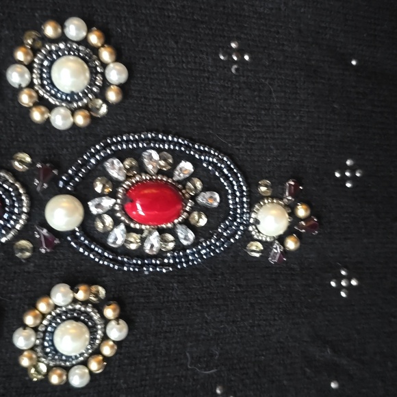 Alice + Olivia Beaded Pearl Embellished Short Sleeve Sweater Neiman Marcus M - Picture 7 of 12